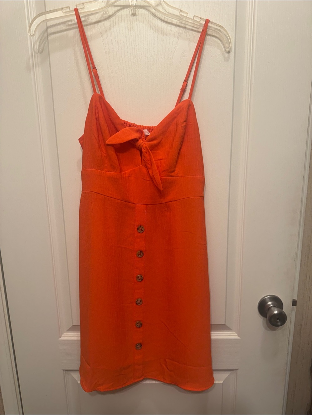 Sleeveless Orange Button-Front Tie-Detail Mini Dress